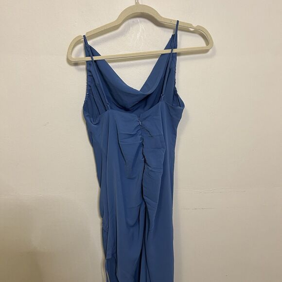 Abercrombie & Fitch Asymmetrical Cinched Midi Dress Medium Blue NWT - Stain - Picture 5 of 9
